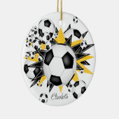Fußball Bälle schwarze goldene Sterne Mädchen Spor Keramik Ornament (Rechts)