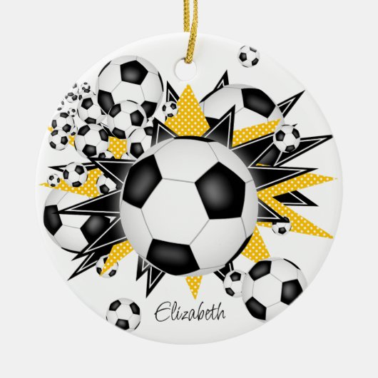 Fußball Bälle schwarze goldene Sterne Mädchen Spor Keramik Ornament (Vorne)