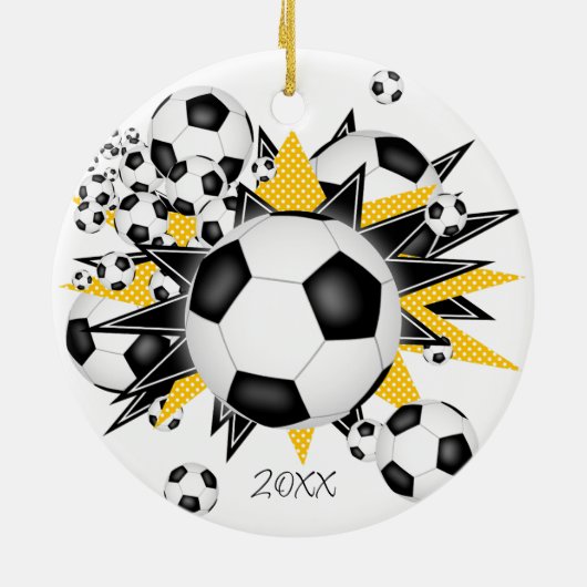 Fußball Bälle schwarze goldene Sterne Mädchen Spor Keramik Ornament (Hinten)