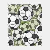 Fußball Balls Black & White Boy's Kids Name Number Fleecedecke (Vorderseite)