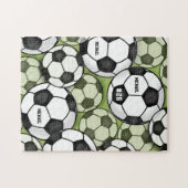 Fußball Balls Black & White Boy's Kids Name Number Puzzle (Horizontal)