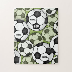Fußball Balls Black & White Boy's Kids Name Number Puzzle