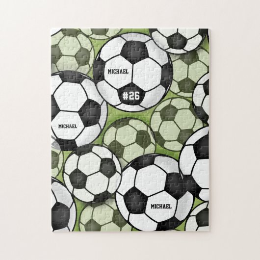 Fußball Balls Black & White Boy's Kids Name Number Puzzle (Vertikal)