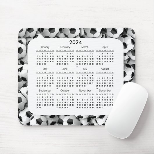 Fußball Balls Design 2024 Kalender Mousepad (Mit Mouse)