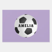 Fußball Balls Kinder Name Lila Weihnachten Geschenkpapier Set (Vorderseite)