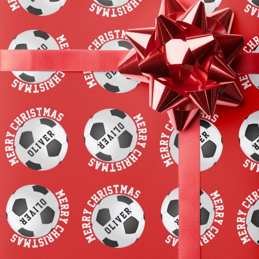 Fußball Balls Kinder Name Red Christmas Geschenkpapier