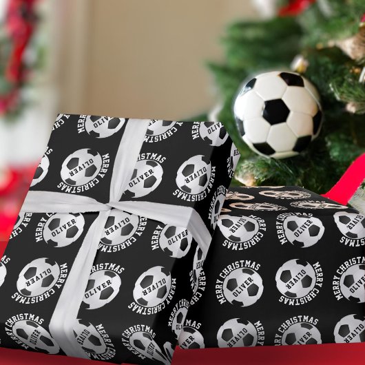 Fußball Balls Kinder Name Schwarze Weihnachten Geschenkpapier
