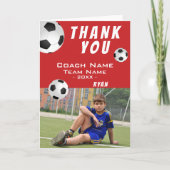 Fußball Balls Rot Danke, Coach Foto Dankeskarte (Vorderseite)