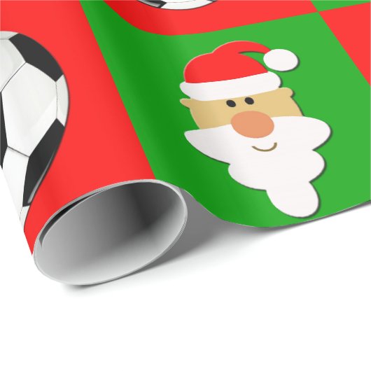 Fußball-Balls & Weihnachtszeit Rote und grüne Weih Geschenkpapier (Rolleneckpunkt)