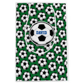 Fußball-Balls Weiß-Schwarz-Grün-Individuelle Name Mittlere Geschenktüte (Vorderseite)