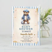 Fußball-Bär-Baby-Shower-Einladung Einladung (Stehend Vorderseite)
