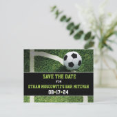 Fußball-Bar Mitzvah-Save the Date-Karte Postkarte (Stehend Vorderseite)