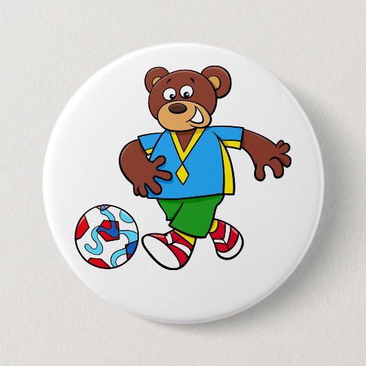 Fußball-Bären spielen Fußball im Sportraum Button (Vorderseite)