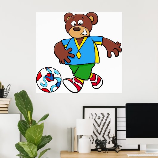Fußball-Bären spielen Fußball im Sportraum Poster (Heimbüro)