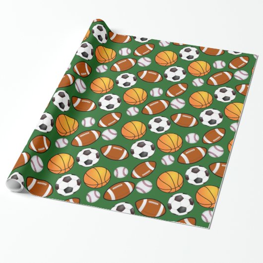 Fußball Baseball Basketball Thema Sport Geschenkpapier (Ungerollt)
