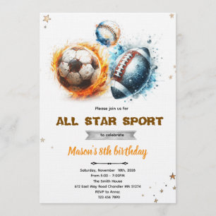 Fußball-, Baseball- und Fußballparty-Einladung Einladung