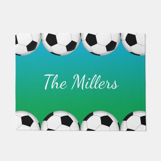 Fußball-Bauweise mit Familienname oder Monogramm Fußmatte (Vorderseite)