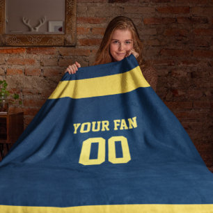 Fußball-Blau u. Gold personalisiert Fleecedecke