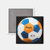 Fußball Blau und Orange Square Magnet (Vorderseite/Rückseite)