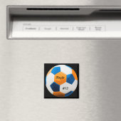 Fußball Blau und Orange Square Magnet (In Situ (Geschirrspüler))