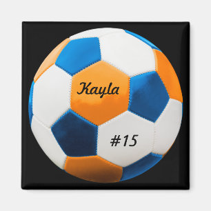 Fußball Blau und Orange Square Magnet