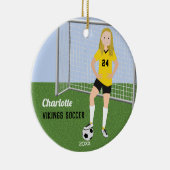 Fußball-Blonde in Gelb und Schwarz Keramik Ornament (Rechts)