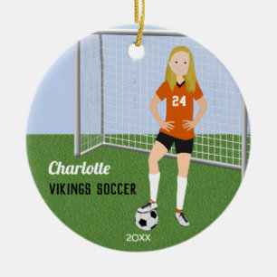 Fußball-Blonde in Orange Keramik Ornament
