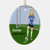 Fußball-Blondine in Blau Keramik Ornament (Rechts)