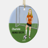 Fußball-Blondine in Orange Keramik Ornament (Rechts)