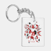 Fußball Blowout Girl's red black personalisiert Schlüsselanhänger (Vorderseite links)