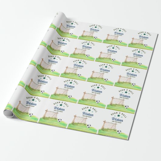 Fußball „Born Two Ball“ Zweiter Geburtstag Geschenkpapier (Ungerollt)