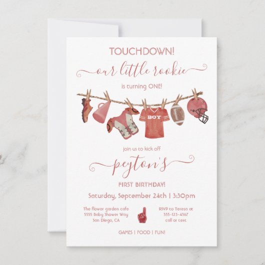 Fußball Clothesline Geburtstagsparty Einladung (Vorderseite)