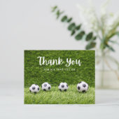 Fußball Danke, dass ihr mit dem Ball auf grünem Gr Postkarte (Stehend Vorderseite)