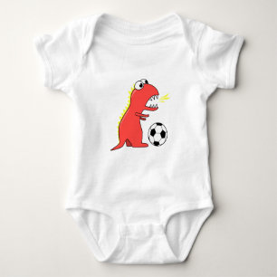 Fußball, der Dinosaurier spielt Baby Strampler