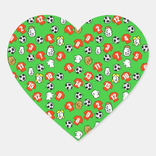 Fußball-Design mit roten Shirts Herz-Aufkleber (Vorderseite)