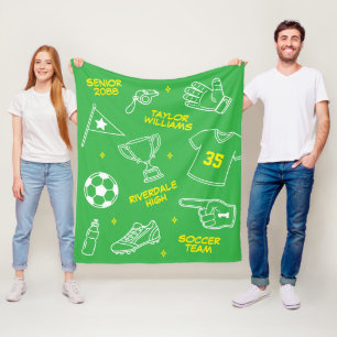 Fußball-Doodle-Zeichnung mit individuellem Namen f Fleecedecke