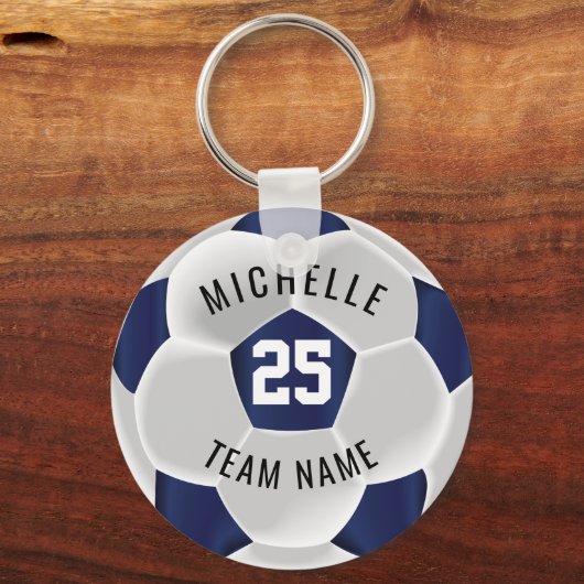 Fußball - Dunkelblau und Weiß Schlüsselanhänger (Vorderseite)