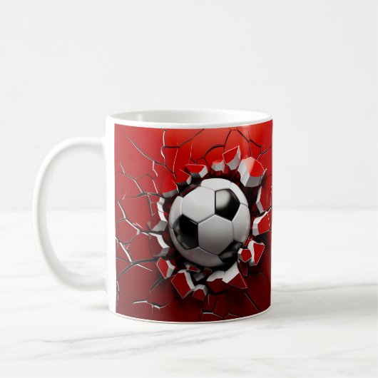 Fußball durchbrechen Wand - dynamische 3D-Tasse Kaffeetasse (Links)