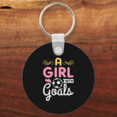 Fußball - ein Mädchen mit Zielen Schlüsselanhänger (Vorderseite)