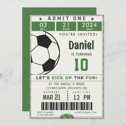Fußball Einladung Sport Geburtstag (Vorne/Hinten)