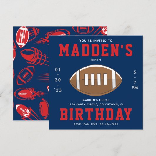 Fußball Einladung zum Geburtstag | Football-Party (Vorne/Hinten)