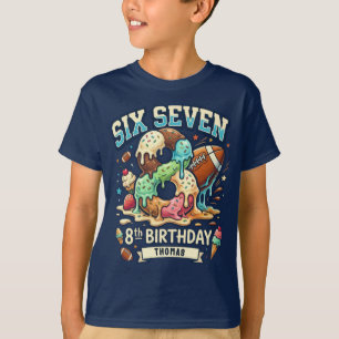 Fußball-Eiscreme-Tropfen Sechs Sieben Junge 8. Geb T-Shirt