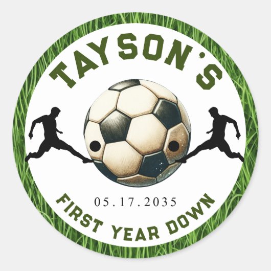 Fußball Erstes Jahr ab 1. Geburtstag Runder Aufkleber (Vorderseite)