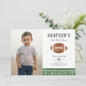 Fußball Erstes Jahr Runter 1. Geburtstag Foto Einladung (Stehend Vorderseite)