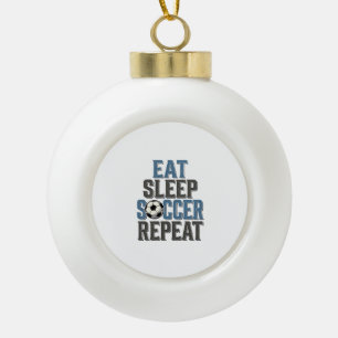 Fußball Essen Schlaf Wiederholen Vintage-Typografi Keramik Kugel-Ornament