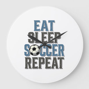 Fußball Essen Schlafen Wiederholen Vintage-Typogra Große Wanduhr