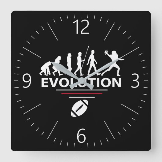 Fußball-Evolution Quadratische Wanduhr (Vorderseite)