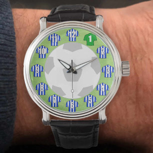 Fußball-Fan-Uhr - mit Blau-Weiß-Hemden Armbanduhr