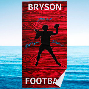 Fußball First Down Touchdown Red Wood Beach Handtu Strandtuch