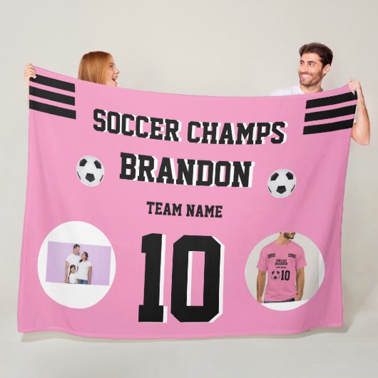 Fußball Fleece Blanket rosa Fotos personalisiert g (Beispiel)